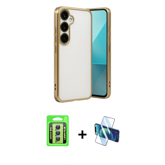 MARSİLYAN™- Galaxy A24 4G Kılıf Vadi Minimal - Siyah 3D Antistatik Seramik Nano Ekran Koruyucu + Raze Metal Kamera Lens - GS