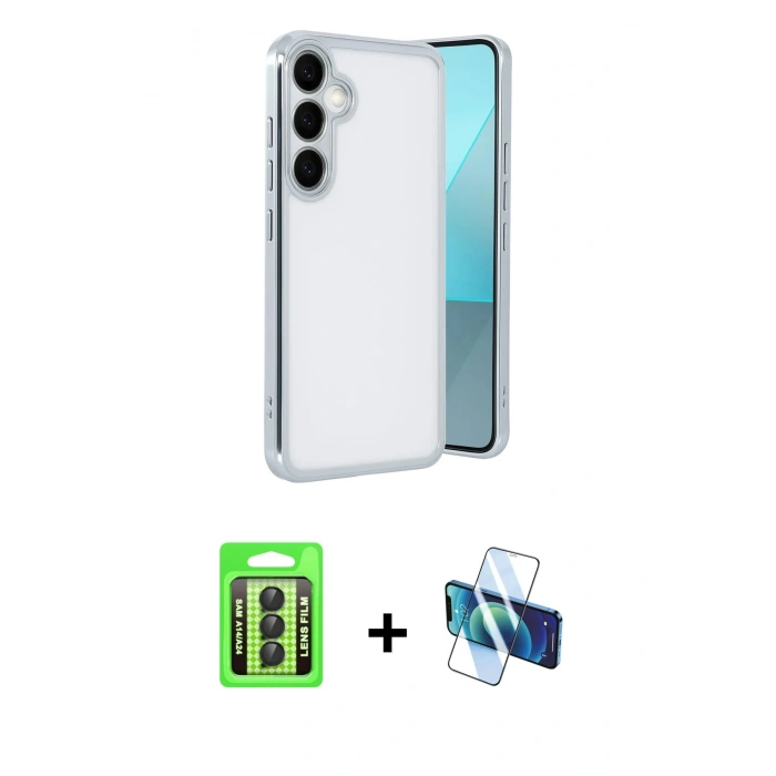 MARSİLYAN™- Galaxy A24 4G Kılıf Vadi Minimal - Siyah 3D Antistatik Seramik Nano Ekran Koruyucu + Raze Metal Kamera Lens - SH