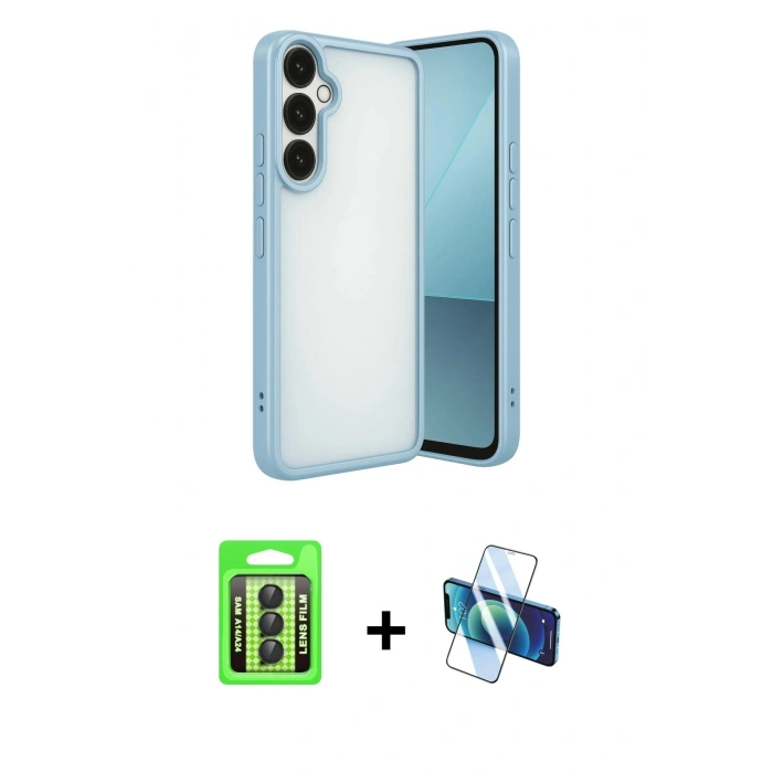 MARSİLYAN™- Galaxy A24 4G Kılıf Vadi Minimal - Siyah 3D Antistatik Seramik Nano Ekran Koruyucu + Raze Metal Kamera Lens - SH