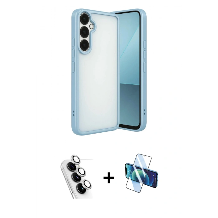 MARSİLYAN™- Galaxy A24 4G Kılıf Vadi Minimal - Siyah 3D Antistatik Seramik Nano Ekran Koruyucu + Valdez Metal Kamera Lens - GS