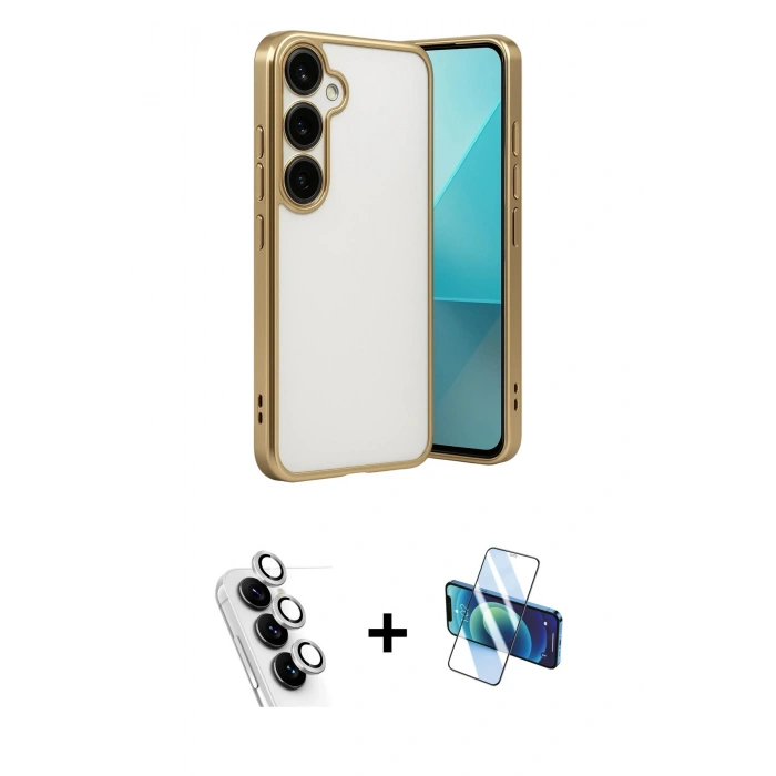 MARSİLYAN™- Galaxy A24 4G Kılıf Vadi Minimal - Siyah 3D Antistatik Seramik Nano Ekran Koruyucu + Valdez Metal Kamera Lens - GS