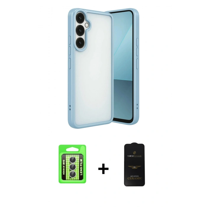 MARSİLYAN™- Galaxy A24 4G Kılıf Vadi Minimal - Siyah 6D Antistatik Mat Seramik Hayalet Nano Ekran Koruyucu + Raze Metal Kamera Lens - GS