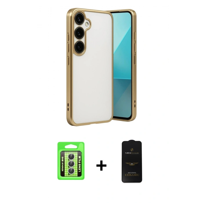 MARSİLYAN™- Galaxy A24 4G Kılıf Vadi Minimal - Siyah 6D Antistatik Mat Seramik Hayalet Nano Ekran Koruyucu + Raze Metal Kamera Lens - GS