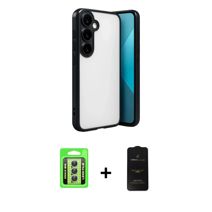 MARSİLYAN™- Galaxy A24 4G Kılıf Vadi Minimal - Siyah 6D Antistatik Mat Seramik Hayalet Nano Ekran Koruyucu + Raze Metal Kamera Lens - GS