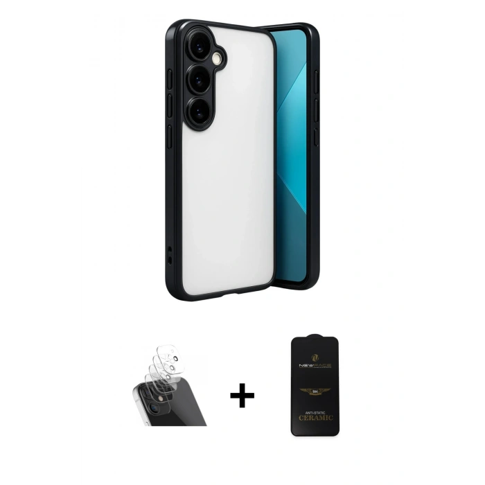 MARSİLYAN™- Galaxy A24 4G Kılıf Vadi Minimal - Siyah 6D Antistatik Mat Seramik Hayalet Nano Ekran Koruyucu + Kamera Lens Koruma Cam - SF