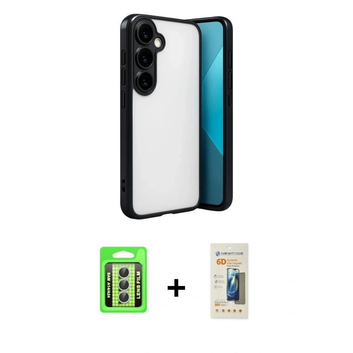 MARSİLYAN™- Galaxy A24 4G Kılıf Vadi Minimal - Siyah 6D Mat Seramik Hayalet Nano Ekran Koruyucu + Raze Metal Kamera Lens - GS
