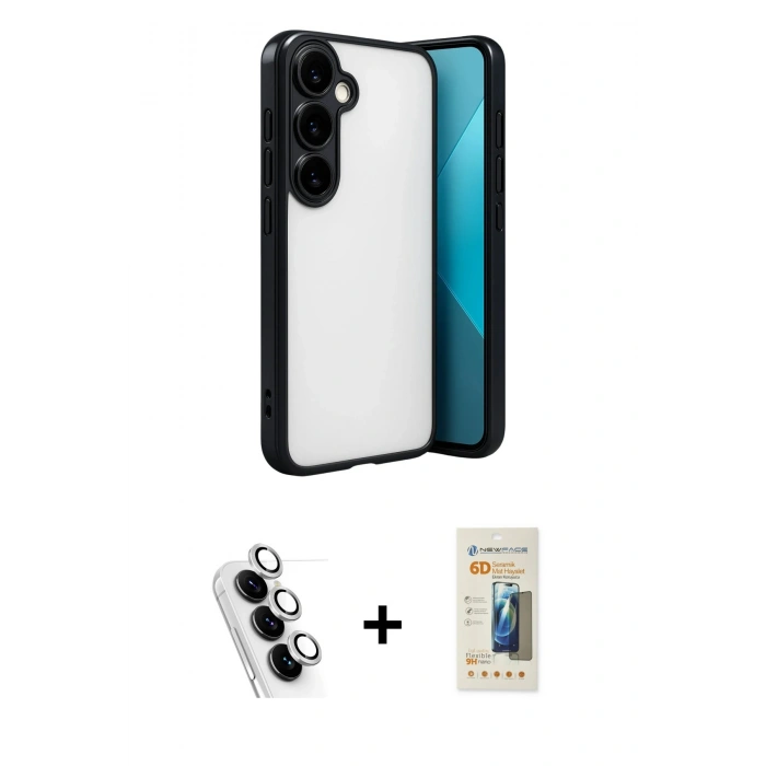 MARSİLYAN™- Galaxy A24 4G Kılıf Vadi Minimal - Siyah 6D Mat Seramik Hayalet Nano Ekran Koruyucu + Valdez Metal Kamera Lens - GS