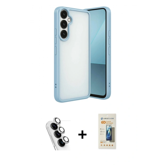 MARSİLYAN™- Galaxy A24 4G Kılıf Vadi Minimal - Siyah 6D Mat Seramik Hayalet Nano Ekran Koruyucu + Valdez Metal Kamera Lens - GS