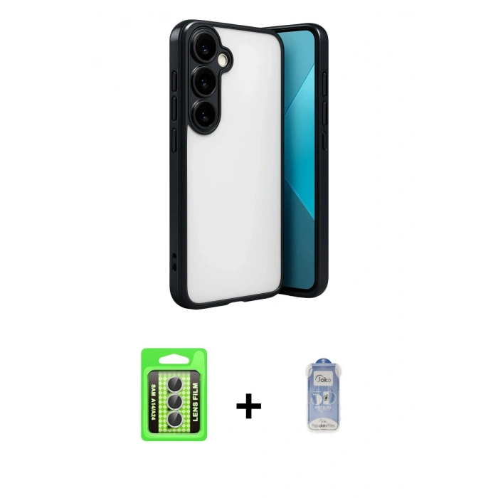 MARSİLYAN™- Galaxy A24 4G Kılıf Vadi Minimal - Siyah Joko Magic 5D Cam + Raze Metal Kamera Lens - GS