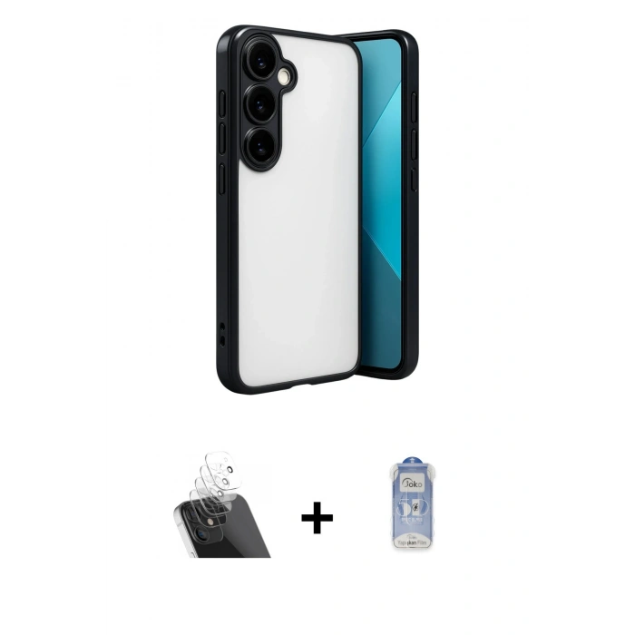MARSİLYAN™- Galaxy A24 4G Kılıf Vadi Minimal - Siyah Joko Magic 5D Cam + Kamera Lens Koruma Cam - SF