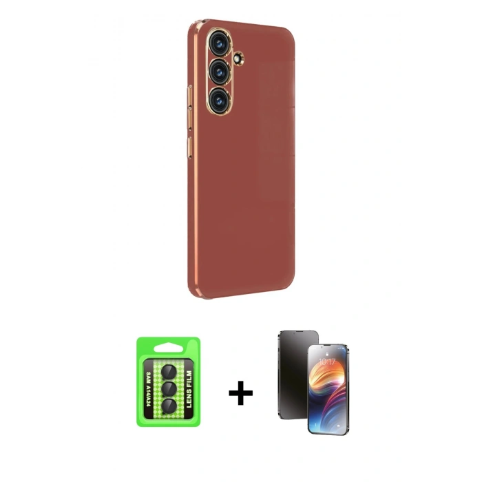 MARSİLYAN™- Galaxy A24 4G Kılıf Yankı Serisi - Siyah 3D Antistatik Mat Seramik Nano Ekran Koruyucu + Raze Metal Kamera Lens - SH