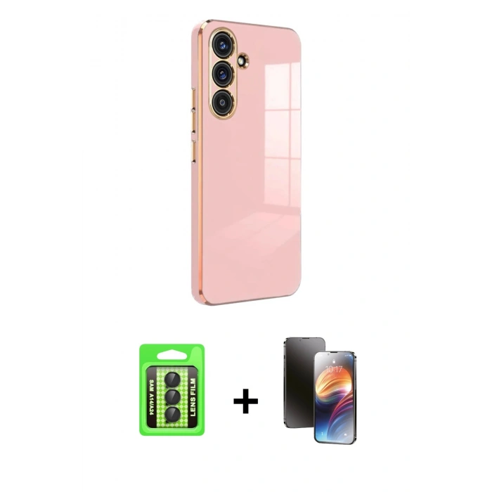 MARSİLYAN™- Galaxy A24 4G Kılıf Yankı Serisi - Siyah 3D Antistatik Mat Seramik Nano Ekran Koruyucu + Raze Metal Kamera Lens - SH
