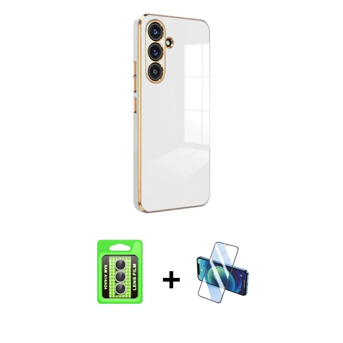 MARSİLYAN™- Galaxy A24 4G Kılıf Yankı Serisi - Siyah 3D Antistatik Seramik Nano Ekran Koruyucu + Raze Metal Kamera Lens - GS