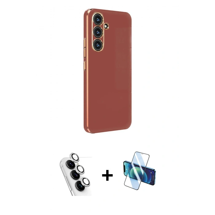 MARSİLYAN™- Galaxy A24 4G Kılıf Yankı Serisi - Siyah 3D Antistatik Seramik Nano Ekran Koruyucu + Valdez Metal Kamera Lens - GS