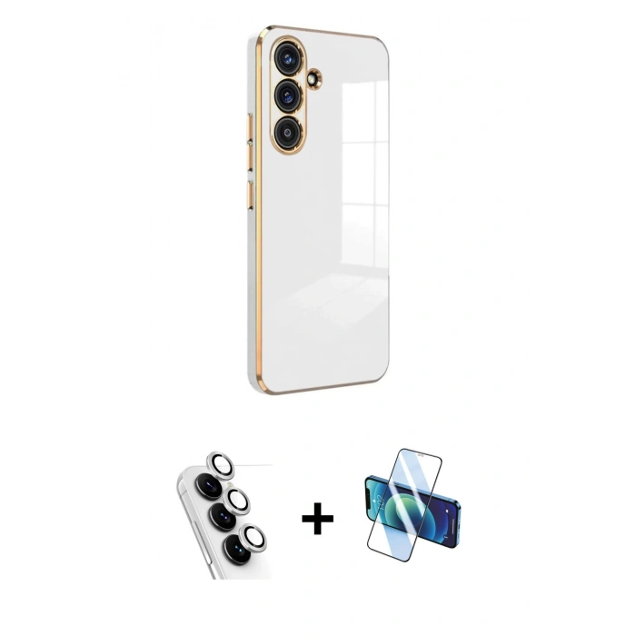 MARSİLYAN™- Galaxy A24 4G Kılıf Yankı Serisi - Siyah 3D Antistatik Seramik Nano Ekran Koruyucu + Valdez Metal Kamera Lens - GS