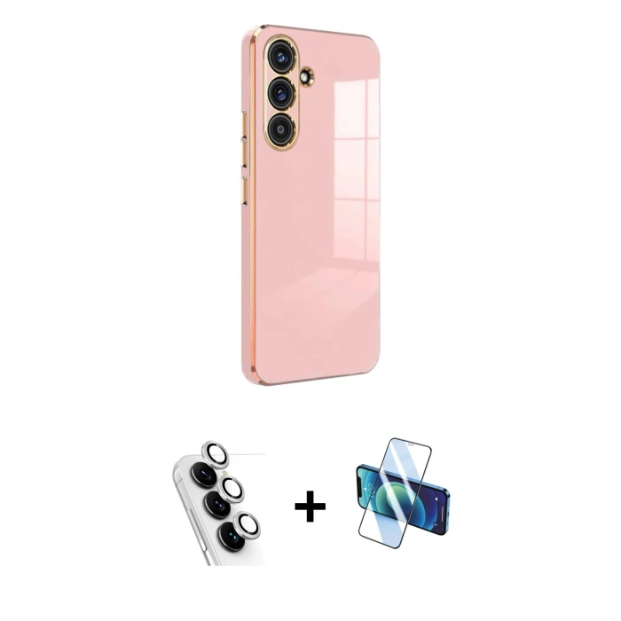 MARSİLYAN™- Galaxy A24 4G Kılıf Yankı Serisi - Siyah 3D Antistatik Seramik Nano Ekran Koruyucu + Valdez Metal Kamera Lens - GS