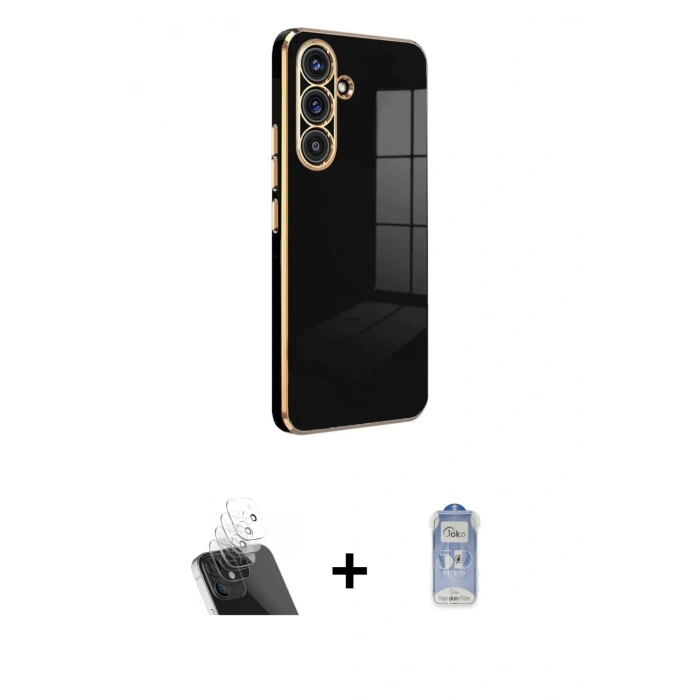 MARSİLYAN™- Galaxy A24 4G Kılıf Yankı Serisi - Siyah Joko Magic 5D Cam + Kamera Lens Koruma Cam - SF