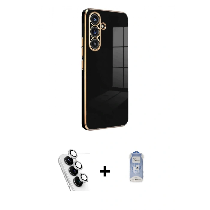 MARSİLYAN™- Galaxy A24 4G Kılıf Yankı Serisi - Siyah Joko Magic 5D Cam + Valdez Metal Kamera Lens - GS