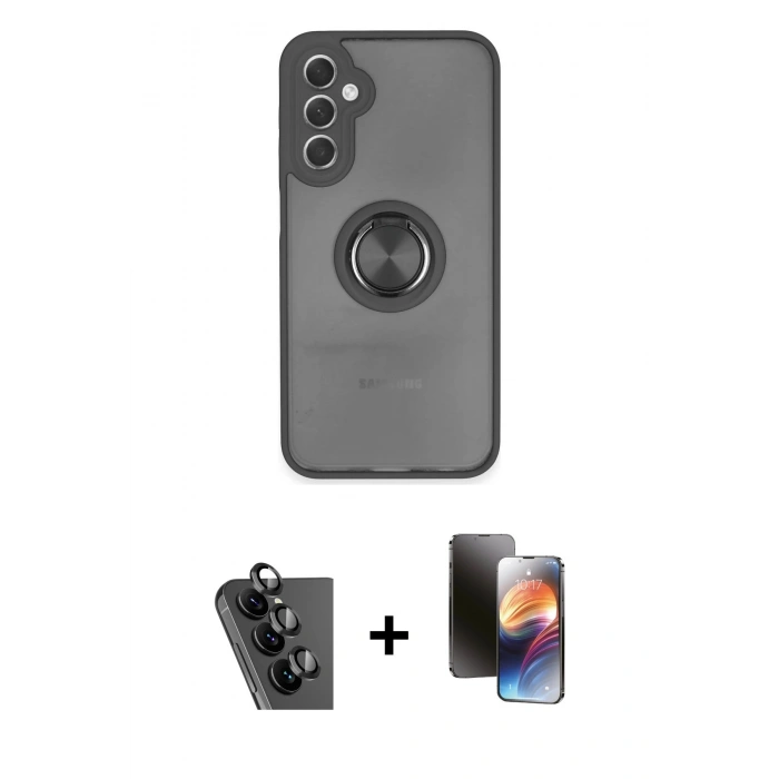 MARSİLYAN™- Galaxy A24 4G Kılıf Yörünge Çizgi - Siyah 3D Antistatik Mat Seramik Nano Ekran Koruyucu + Valdez Metal Kamera Lens - SH