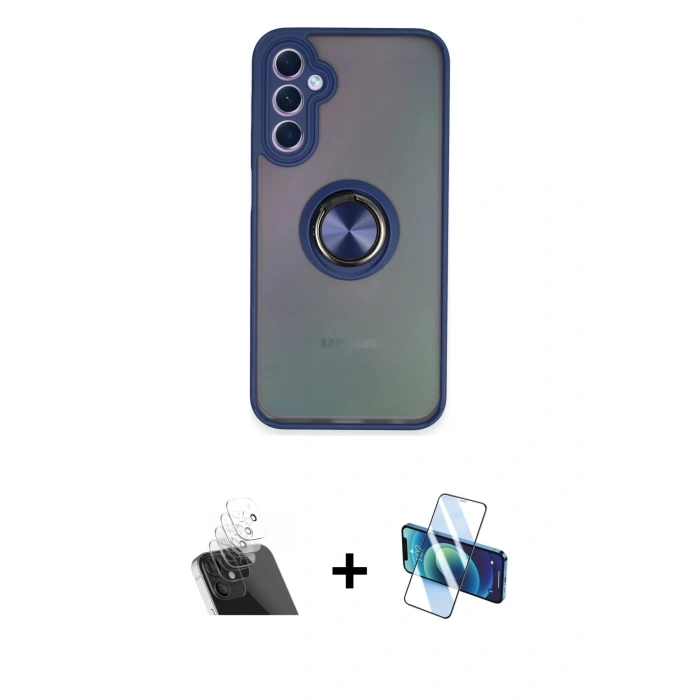 MARSİLYAN™- Galaxy A24 4G Kılıf Yörünge Çizgi - Siyah 3D Antistatik Seramik Nano Ekran Koruyucu + Kamera Lens Koruma Cam - SF