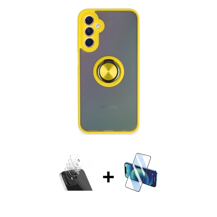 MARSİLYAN™- Galaxy A24 4G Kılıf Yörünge Çizgi - Siyah 3D Antistatik Seramik Nano Ekran Koruyucu + Kamera Lens Koruma Cam - SF