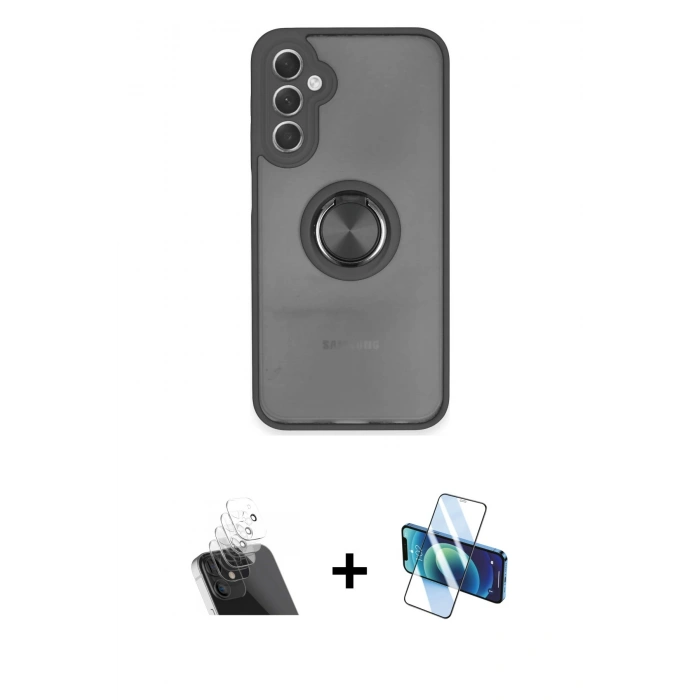 MARSİLYAN™- Galaxy A24 4G Kılıf Yörünge Çizgi - Siyah 3D Antistatik Seramik Nano Ekran Koruyucu + Kamera Lens Koruma Cam - SF