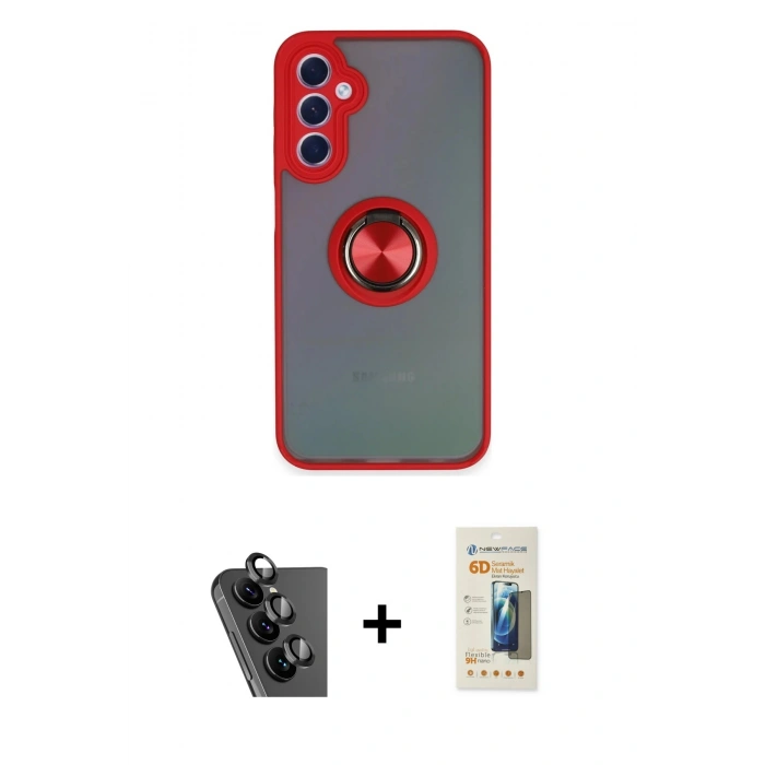 MARSİLYAN™- Galaxy A24 4G Kılıf Yörünge Çizgi - Siyah 6D Mat Seramik Hayalet Nano Ekran Koruyucu + Valdez Metal Kamera Lens - SH