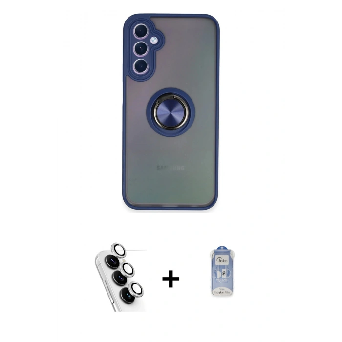 MARSİLYAN™- Galaxy A24 4G Kılıf Yörünge Çizgi - Siyah Joko Magic 5D Cam + Valdez Metal Kamera Lens - GS