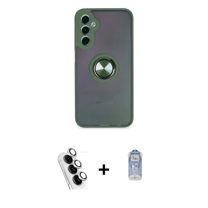 MARSİLYAN™- Galaxy A24 4G Kılıf Yörünge Çizgi - Siyah Joko Magic 5D Cam + Valdez Metal Kamera Lens - GS