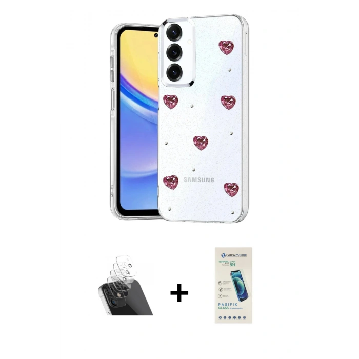 MARSİLYAN™- Galaxy A24 4G Kılıf Yörünge Form - Şeffaf Pasifik Cam Ekran Koruyucu + Kamera Lens Koruma Cam - SF