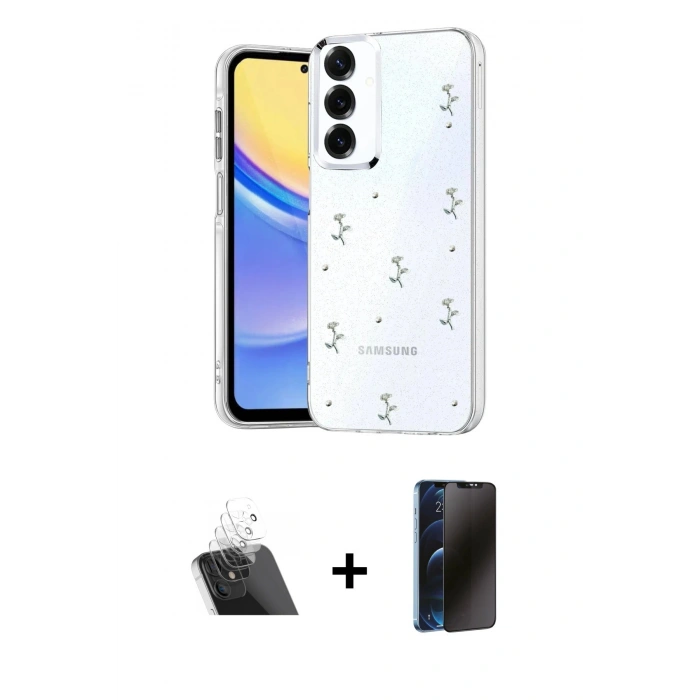 MARSİLYAN™- Galaxy A24 4G Kılıf Yörünge Form - Siyah 3D Antistatik Hayalet Cam Ekran Koruyucu + Kamera Lens Koruma Cam - SF