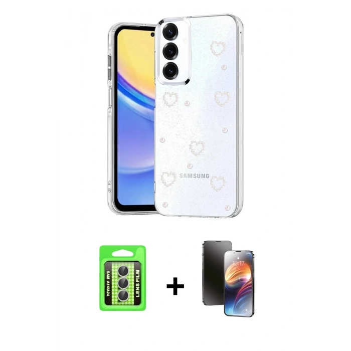 MARSİLYAN™- Galaxy A24 4G Kılıf Yörünge Form - Siyah 3D Antistatik Mat Seramik Nano Ekran Koruyucu + Raze Metal Kamera Lens - GS