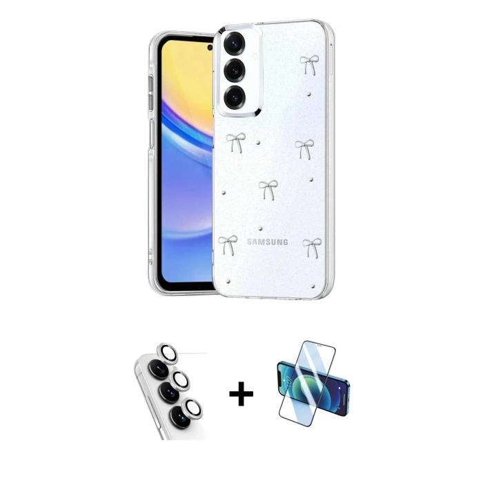 MARSİLYAN™- Galaxy A24 4G Kılıf Yörünge Form - Siyah 3D Antistatik Seramik Nano Ekran Koruyucu + Valdez Metal Kamera Lens - GS