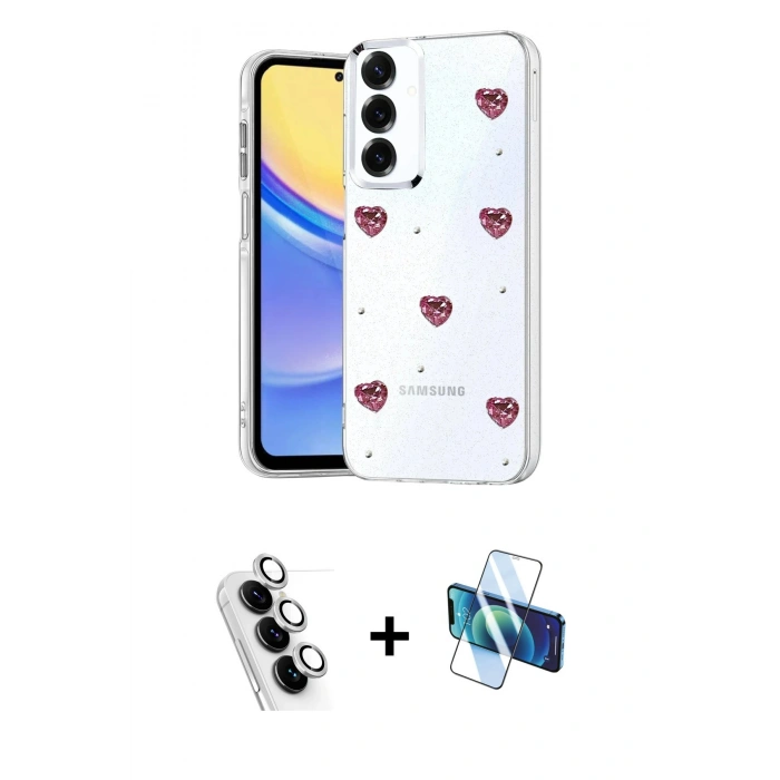 MARSİLYAN™- Galaxy A24 4G Kılıf Yörünge Form - Siyah 3D Antistatik Seramik Nano Ekran Koruyucu + Valdez Metal Kamera Lens - GS