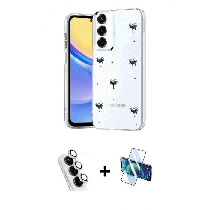 MARSİLYAN™- Galaxy A24 4G Kılıf Yörünge Form - Siyah 3D Antistatik Seramik Nano Ekran Koruyucu + Valdez Metal Kamera Lens - GS