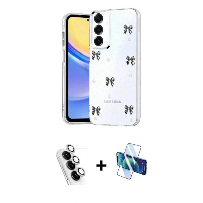 MARSİLYAN™- Galaxy A24 4G Kılıf Yörünge Form - Siyah 3D Antistatik Seramik Nano Ekran Koruyucu + Valdez Metal Kamera Lens - GS