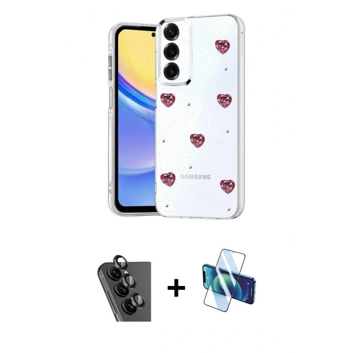 MARSİLYAN™- Galaxy A24 4G Kılıf Yörünge Form - Siyah 3D Antistatik Seramik Nano Ekran Koruyucu + Valdez Metal Kamera Lens - SH