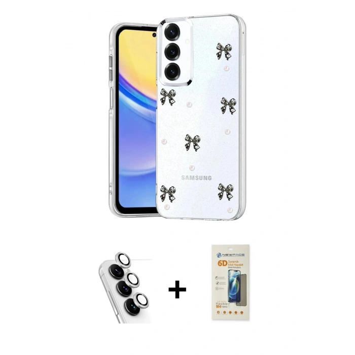 MARSİLYAN™- Galaxy A24 4G Kılıf Yörünge Form - Siyah 6D Mat Seramik Hayalet Nano Ekran Koruyucu + Valdez Metal Kamera Lens - GS