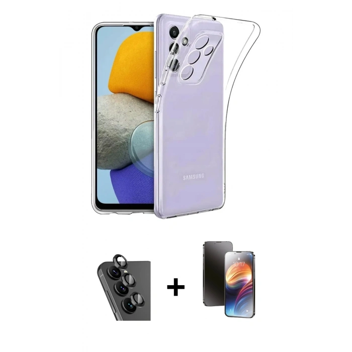 MARSİLYAN™- Galaxy A24 4G Kılıf Zirve Doku - Siyah 3D Antistatik Mat Seramik Nano Ekran Koruyucu + Valdez Metal Kamera Lens - SH