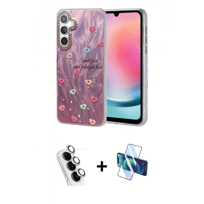 MARSİLYAN™- Galaxy A24 4G Kılıf Zirve Modern Prime - Siyah 3D Antistatik Cam Ekran Koruyucu + Valdez Metal Kamera Lens - GS