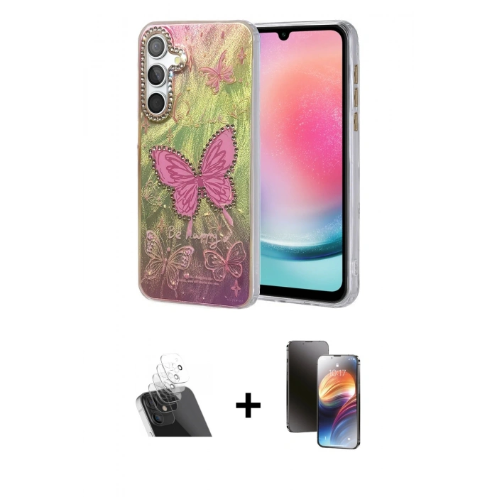 MARSİLYAN™- Galaxy A24 4G Kılıf Zirve Modern Prime - Siyah 3D Antistatik Mat Seramik Nano Ekran Koruyucu + Kamera Lens Koruma Cam - SF