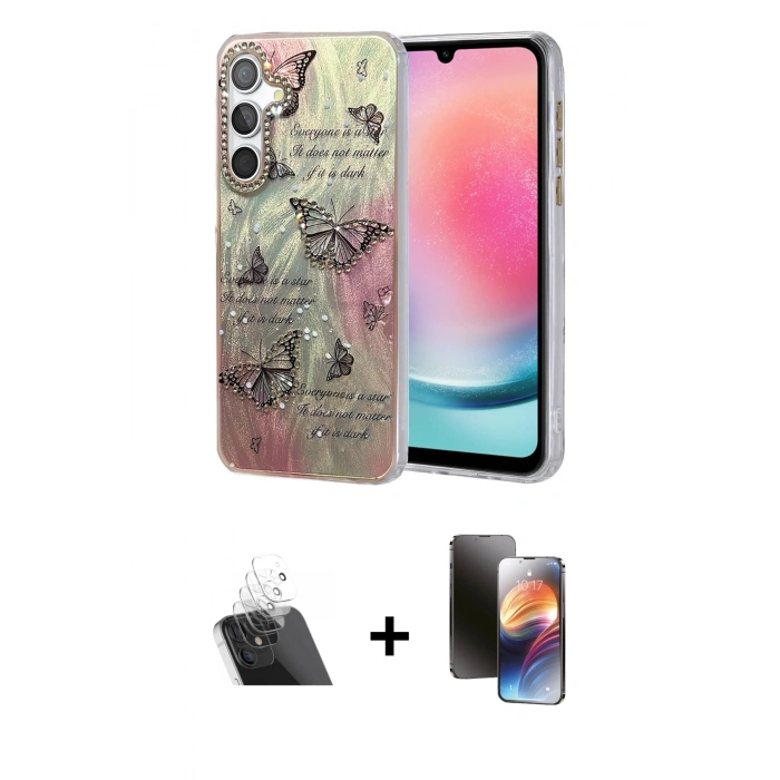 MARSİLYAN™- Galaxy A24 4G Kılıf Zirve Modern Prime - Siyah 3D Antistatik Mat Seramik Nano Ekran Koruyucu + Kamera Lens Koruma Cam - SF