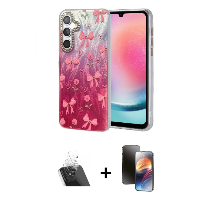MARSİLYAN™- Galaxy A24 4G Kılıf Zirve Modern Prime - Siyah 3D Antistatik Mat Seramik Nano Ekran Koruyucu + Kamera Lens Koruma Cam - SF
