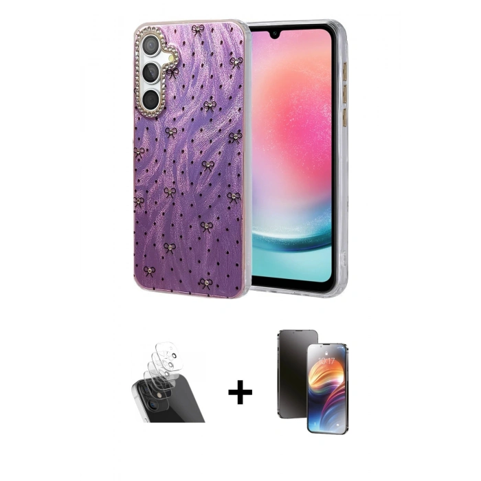 MARSİLYAN™- Galaxy A24 4G Kılıf Zirve Modern Prime - Siyah 3D Antistatik Mat Seramik Nano Ekran Koruyucu + Kamera Lens Koruma Cam - SF