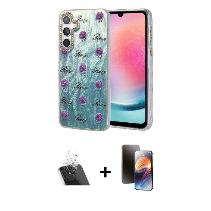 MARSİLYAN™- Galaxy A24 4G Kılıf Zirve Modern Prime - Siyah 3D Antistatik Mat Seramik Nano Ekran Koruyucu + Kamera Lens Koruma Cam - SF