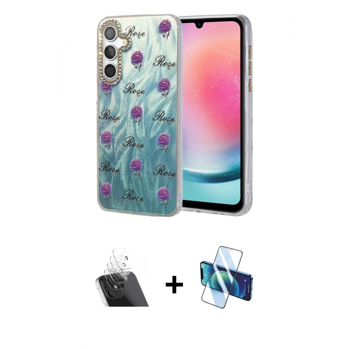 MARSİLYAN™- Galaxy A24 4G Kılıf Zirve Modern Prime - Siyah 3D Antistatik Seramik Nano Ekran Koruyucu + Kamera Lens Koruma Cam - SF