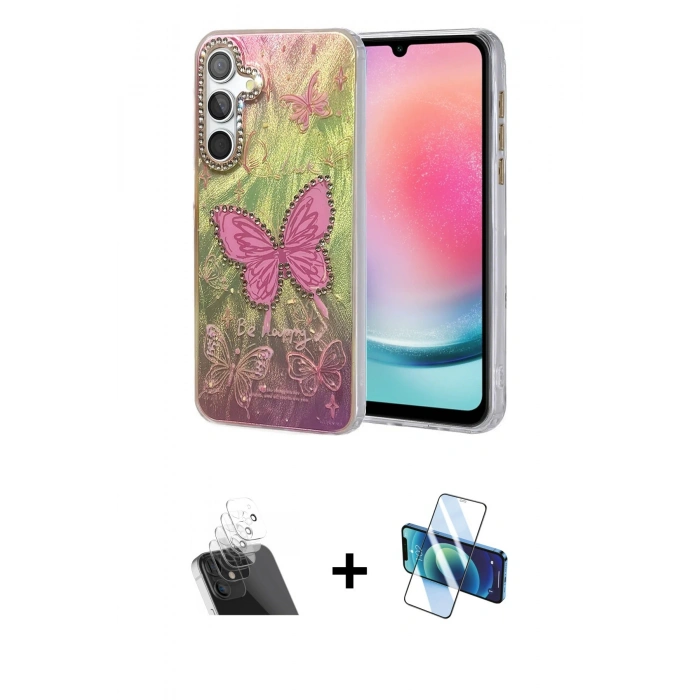 MARSİLYAN™- Galaxy A24 4G Kılıf Zirve Modern Prime - Siyah 3D Antistatik Seramik Nano Ekran Koruyucu + Kamera Lens Koruma Cam - SF