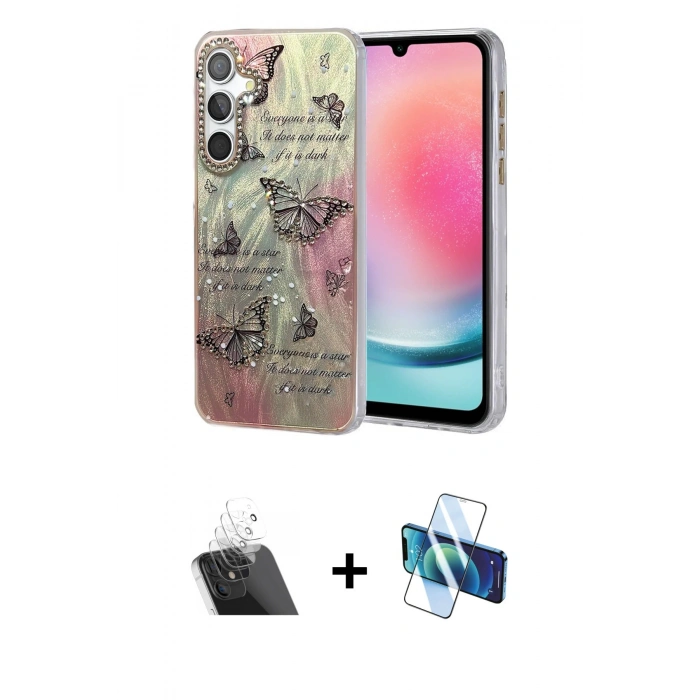 MARSİLYAN™- Galaxy A24 4G Kılıf Zirve Modern Prime - Siyah 3D Antistatik Seramik Nano Ekran Koruyucu + Kamera Lens Koruma Cam - SF