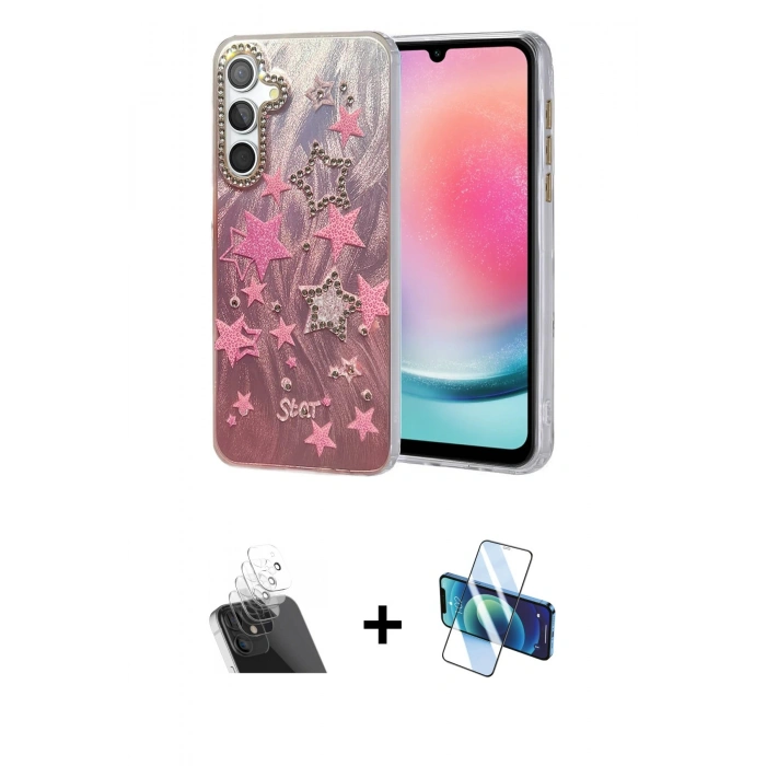 MARSİLYAN™- Galaxy A24 4G Kılıf Zirve Modern Prime - Siyah 3D Antistatik Seramik Nano Ekran Koruyucu + Kamera Lens Koruma Cam - SF