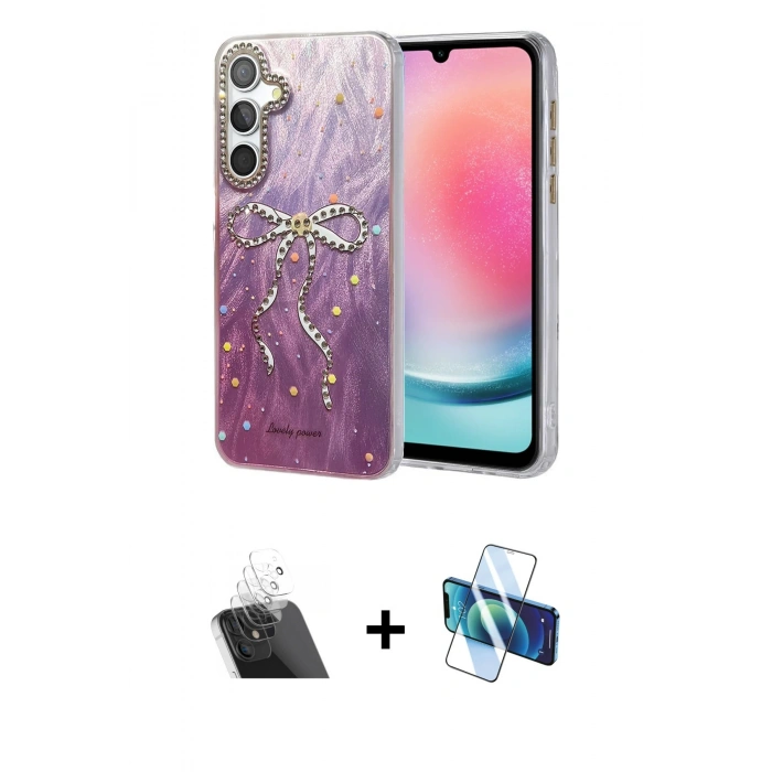 MARSİLYAN™- Galaxy A24 4G Kılıf Zirve Modern Prime - Siyah 3D Antistatik Seramik Nano Ekran Koruyucu + Kamera Lens Koruma Cam - SF